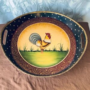 Tuscan Rooster Metal Decorative Serving Tray